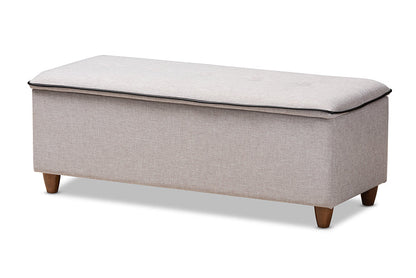 Baxton Studio Marlisa Mid-Century Modern Walnut Finished Wood and Greyish Beige Fabric Upholstered Button Tufted Storage Ottoman Bench
