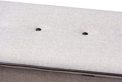 Baxton Studio Marlisa Mid-Century Modern Walnut Finished Wood and Greyish Beige Fabric Upholstered Button Tufted Storage Ottoman Bench