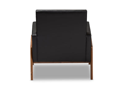 Baxton Studio Perris Mid-Century Modern Black Faux Leather Upholstered Walnut Wood Lounge Chair