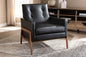 Baxton Studio Perris Mid-Century Modern Black Faux Leather Upholstered Walnut Wood Lounge Chair