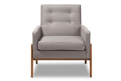 Baxton Studio Perris Mid-Century Modern Grey Fabric Upholstered Walnut Wood Lounge Chair