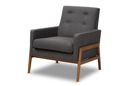 Baxton Studio Perris Mid-Century Modern Dark Grey Fabric Upholstered Walnut Wood Lounge Chair