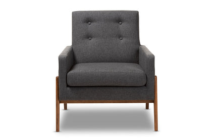 Baxton Studio Perris Mid-Century Modern Dark Grey Fabric Upholstered Walnut Wood Lounge Chair
