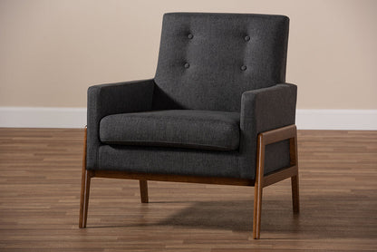 Baxton Studio Perris Mid-Century Modern Dark Grey Fabric Upholstered Walnut Wood Lounge Chair