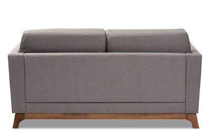 Baxton Studio Sava Mid-Century Modern Grey Fabric Upholstered Walnut Wood 2-Seater Loveseat