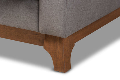 Baxton Studio Sava Mid-Century Modern Grey Fabric Upholstered Walnut Wood 2-Seater Loveseat