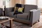 Baxton Studio Sava Mid-Century Modern Grey Fabric Upholstered Walnut Wood 2-Seater Loveseat