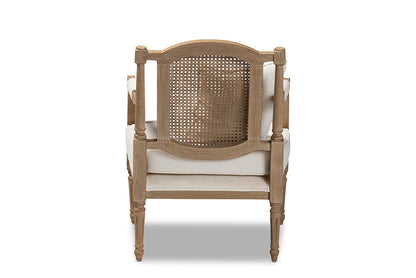 Baxton Studio Clemence French Provincial Ivory Fabric Upholstered Whitewashed Wood Armchair