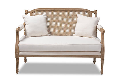 Baxton Studio Clemence French Provincial Ivory Fabric Upholstered Whitewashed Wood Loveseat