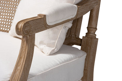 Baxton Studio Clemence French Provincial Ivory Fabric Upholstered Whitewashed Wood Loveseat