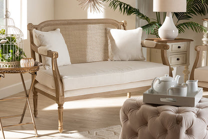 Baxton Studio Clemence French Provincial Ivory Fabric Upholstered Whitewashed Wood Loveseat