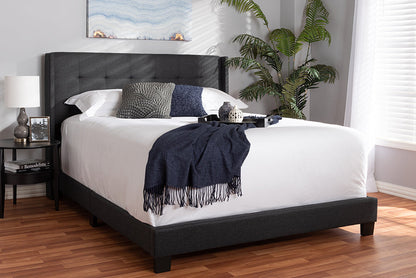 Baxton Studio Lisette Modern and Contemporary Charcoal Grey Fabric Upholstered Queen Size Bed