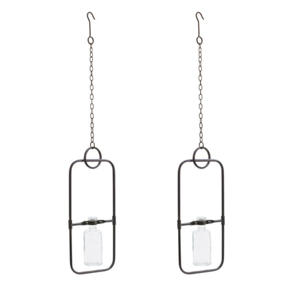 Hanging Bottle Vase in Metal Frame (Set of 2)