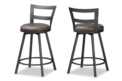 Baxton Studio Arjean Rustic and Industrial Grey Fabric Upholstered Counter Stool Set of 2