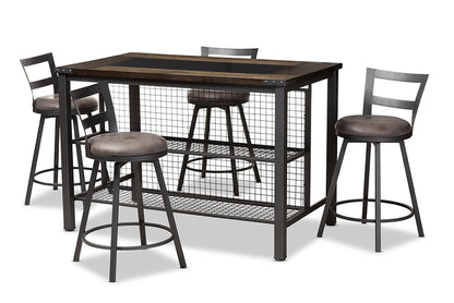 Baxton Studio Arjean Rustic and Industrial Grey Fabric Upholstered 5-Piece Pub Set