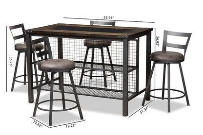 Baxton Studio Arjean Rustic and Industrial Grey Fabric Upholstered 5-Piece Pub Set