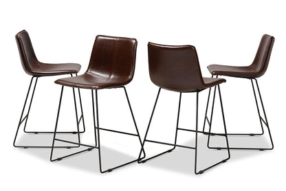 Baxton Studio Carvell Rustic and Industrial Dark Brown Faux Leather Upholstered Counter Stool Set of 4