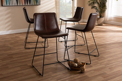 Baxton Studio Carvell Rustic and Industrial Dark Brown Faux Leather Upholstered Counter Stool Set of 4