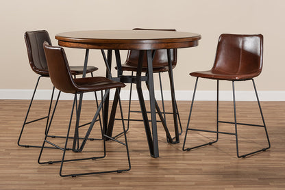 Baxton Studio Carvell Rustic and Industrial Dark Brown Faux Leather Upholstered 5-Piece Pub Set