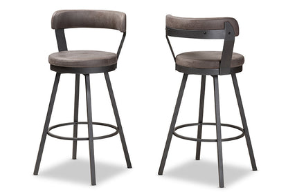 Baxton Studio Arcene Rustic and Industrial Antique Grey Fabric Swivel Bar Stool Set of 2