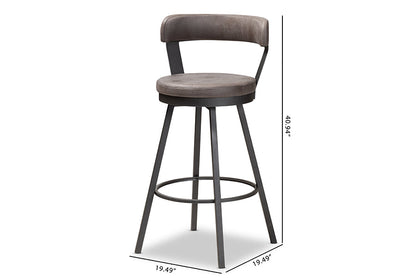 Baxton Studio Arcene Rustic and Industrial Antique Grey Fabric Swivel Bar Stool Set of 2
