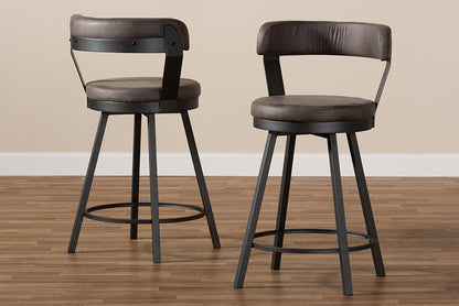 Baxton Studio Arcene Rustic and Industrial Grey Fabric Upholstered Counter Stool Set of 2