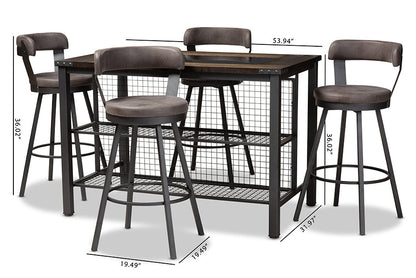 Baxton Studio Arcene Rustic and Industrial Antique Grey Fabric Upholstered 5-Piece Pub Set