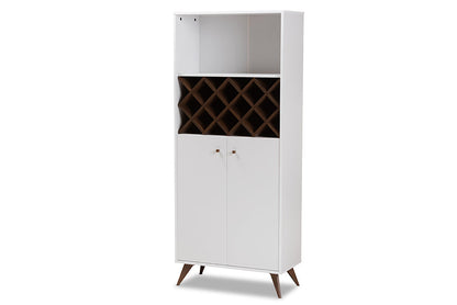 Baxton Studio Serafino Mid-Century Modern White and Walnut Finished Wood Wine Cabinet