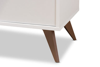 Baxton Studio Serafino Mid-Century Modern White and Walnut Finished Wood Wine Cabinet