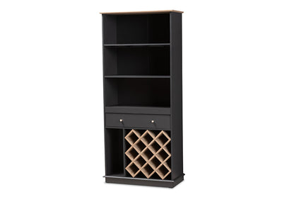 Baxton Studio Mattia Modern and Contemporary Dark Grey and Oak Finished Wood Wine Cabinet