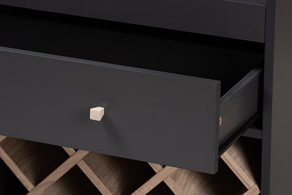 Baxton Studio Mattia Modern and Contemporary Dark Grey and Oak Finished Wood Wine Cabinet