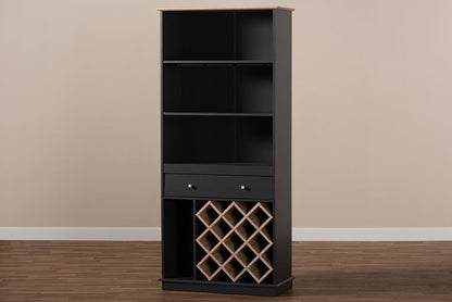 Baxton Studio Mattia Modern and Contemporary Dark Grey and Oak Finished Wood Wine Cabinet