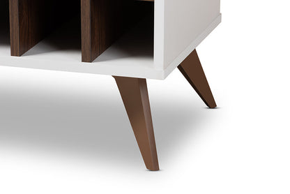 Baxton Studio Pietro Mid-Century Modern White and Brown Finished Wine Cabinet