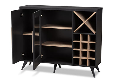 Baxton Studio Pietro Mid-Century Modern Dark Grey and Oak Finished Wine Cabinet