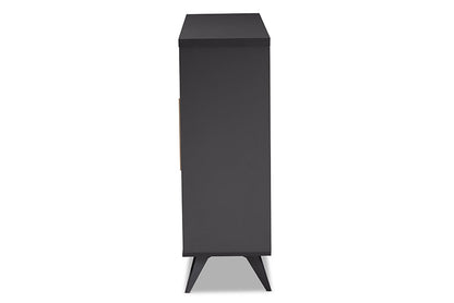 Baxton Studio Pietro Mid-Century Modern Dark Grey and Oak Finished Wine Cabinet