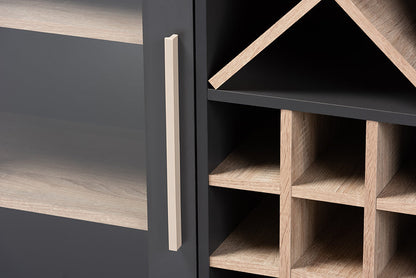 Baxton Studio Pietro Mid-Century Modern Dark Grey and Oak Finished Wine Cabinet