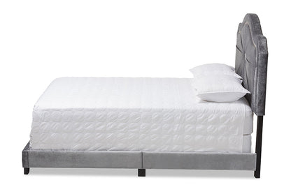 Baxton Studio Embla Modern and Contemporary Grey Velvet Fabric Upholstered King Size Bed