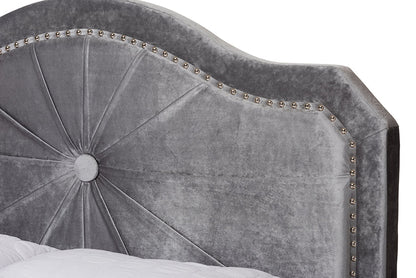 Baxton Studio Embla Modern and Contemporary Grey Velvet Fabric Upholstered King Size Bed