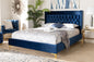 Baxton Studio Valery Modern and Contemporary Navy Blue Velvet Fabric Upholstered King Size Platform Bed with Gold-Finished Legs