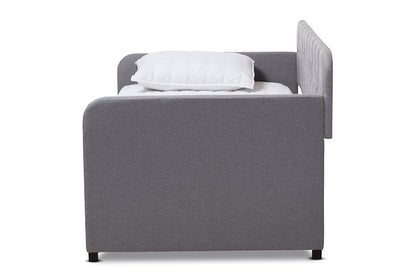 Baxton Studio Camelia Modern and Contemporary Grey Fabric Upholstered Button-Tufted Twin Size Sofa Daybed with Roll-Out Trundle Guest Bed