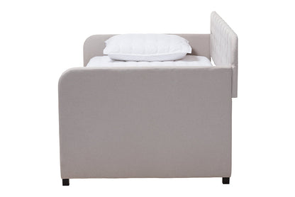 Baxton Studio Camelia Modern and Contemporary Beige Fabric Upholstered Button-Tufted Twin Size Sofa Daybed with Roll-Out Trundle Guest Bed