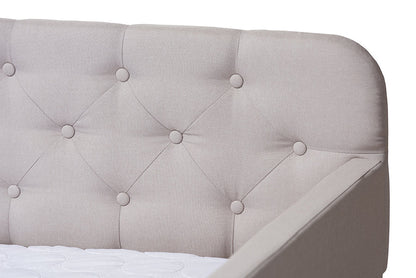 Baxton Studio Camelia Modern and Contemporary Beige Fabric Upholstered Button-Tufted Twin Size Sofa Daybed with Roll-Out Trundle Guest Bed