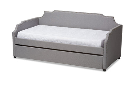Baxton Studio Ally Modern and Contemporary Grey Fabric Upholstered Twin Size Sofa Daybed with Roll Out Trundle Guest Bed