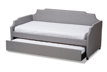 Baxton Studio Ally Modern and Contemporary Grey Fabric Upholstered Twin Size Sofa Daybed with Roll Out Trundle Guest Bed