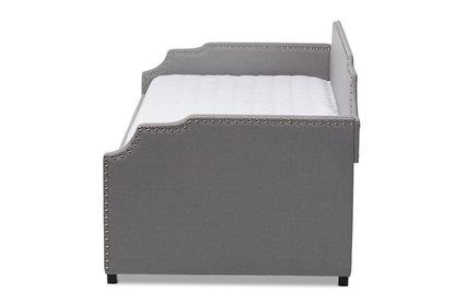 Baxton Studio Ally Modern and Contemporary Grey Fabric Upholstered Twin Size Sofa Daybed with Roll Out Trundle Guest Bed