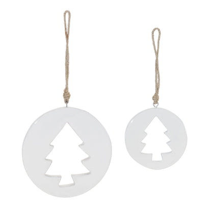 White Wood Pine Tree Cut-Out Ornament (Set of 12)