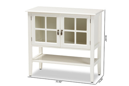Baxton Studio Chauncey Classic and Traditional White Finished Wood and Glass 2-Door Kitchen Storage Cabinet