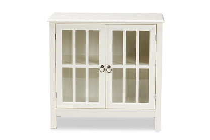 Baxton Studio Kendall Classic and Traditional White Finished Wood and Glass Kitchen Storage Cabinet