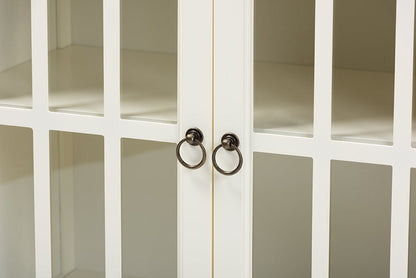 Baxton Studio Kendall Classic and Traditional White Finished Wood and Glass Kitchen Storage Cabinet