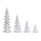 Flocked White Pine Tree with Carved Design (Set of 4)